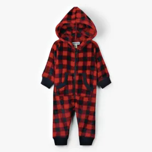 Little Blue House Buffalo Plaid Baby Hooded Fleece Jumpsuit