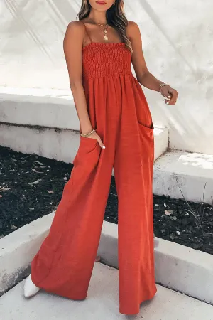 Living Solid Pocket Spaghetti Strap Loose Jumpsuits(5 Colors)