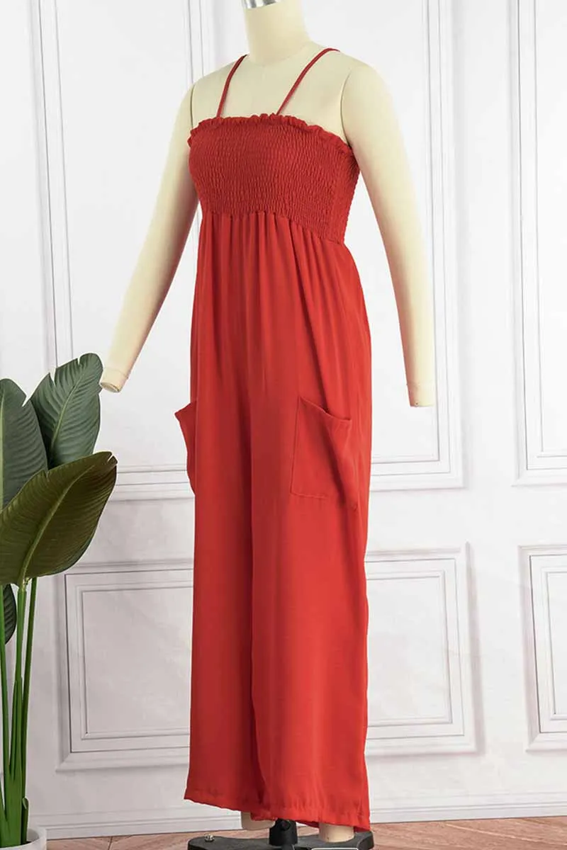 Living Solid Pocket Spaghetti Strap Loose Jumpsuits(5 Colors)