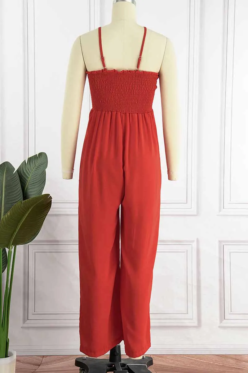 Living Solid Pocket Spaghetti Strap Loose Jumpsuits(5 Colors)