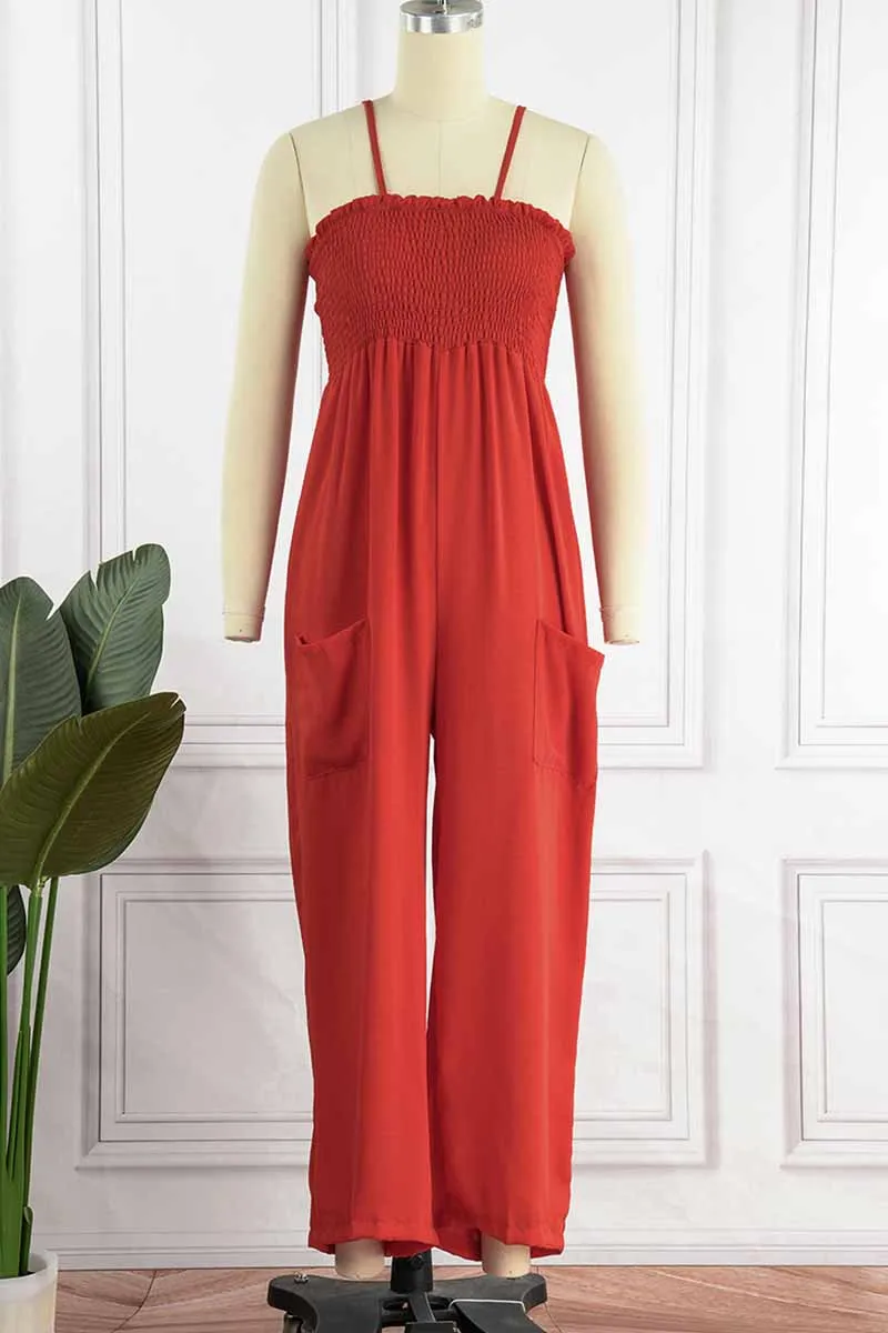 Living Solid Pocket Spaghetti Strap Loose Jumpsuits(5 Colors)