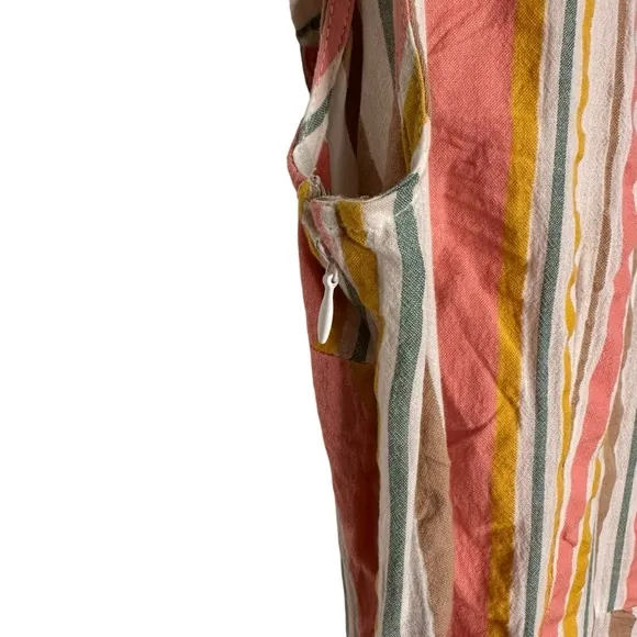 Loft | Striped Ruffle Scoop Neck Midi Dress Size 10 NWT