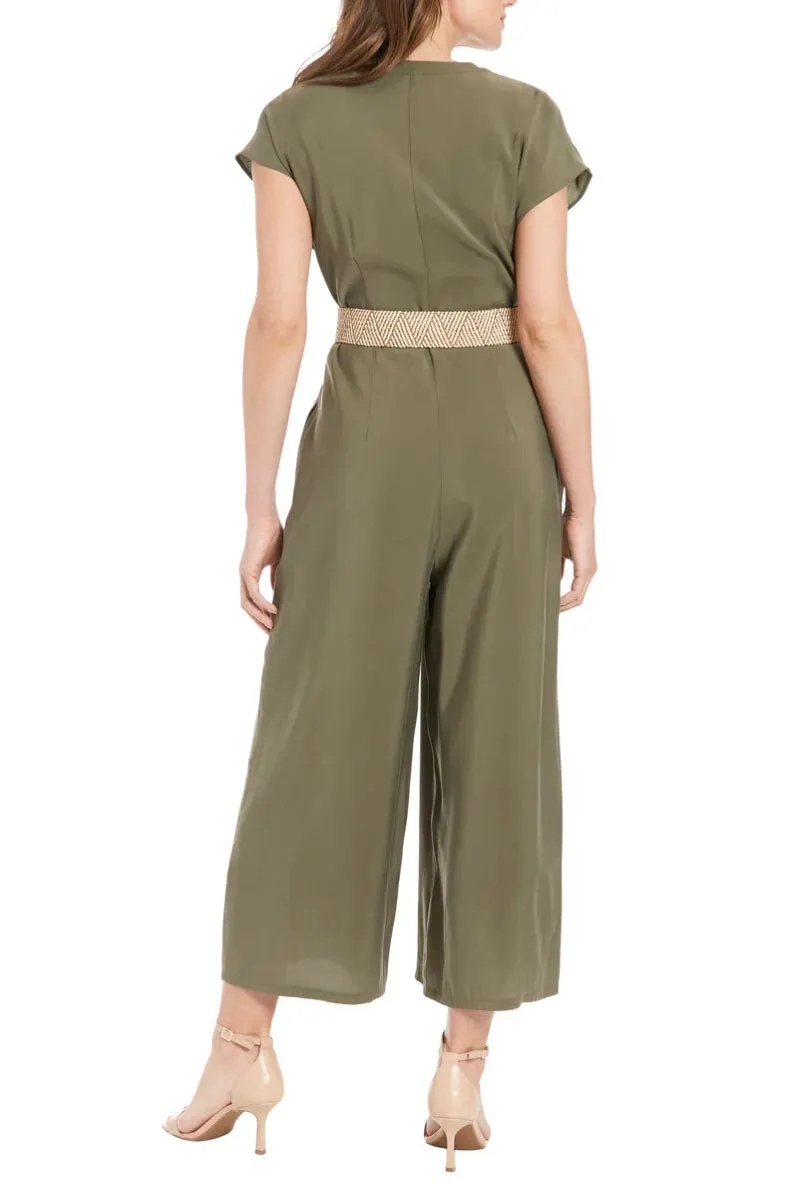 London Times Belted Wide Leg With Side Pockets Jumpsuit