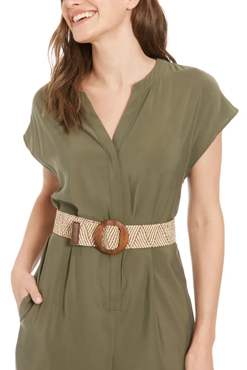 London Times Belted Wide Leg With Side Pockets Jumpsuit
