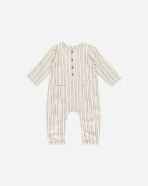Long Sleeve Woven Jumpsuit || Stone Stripe