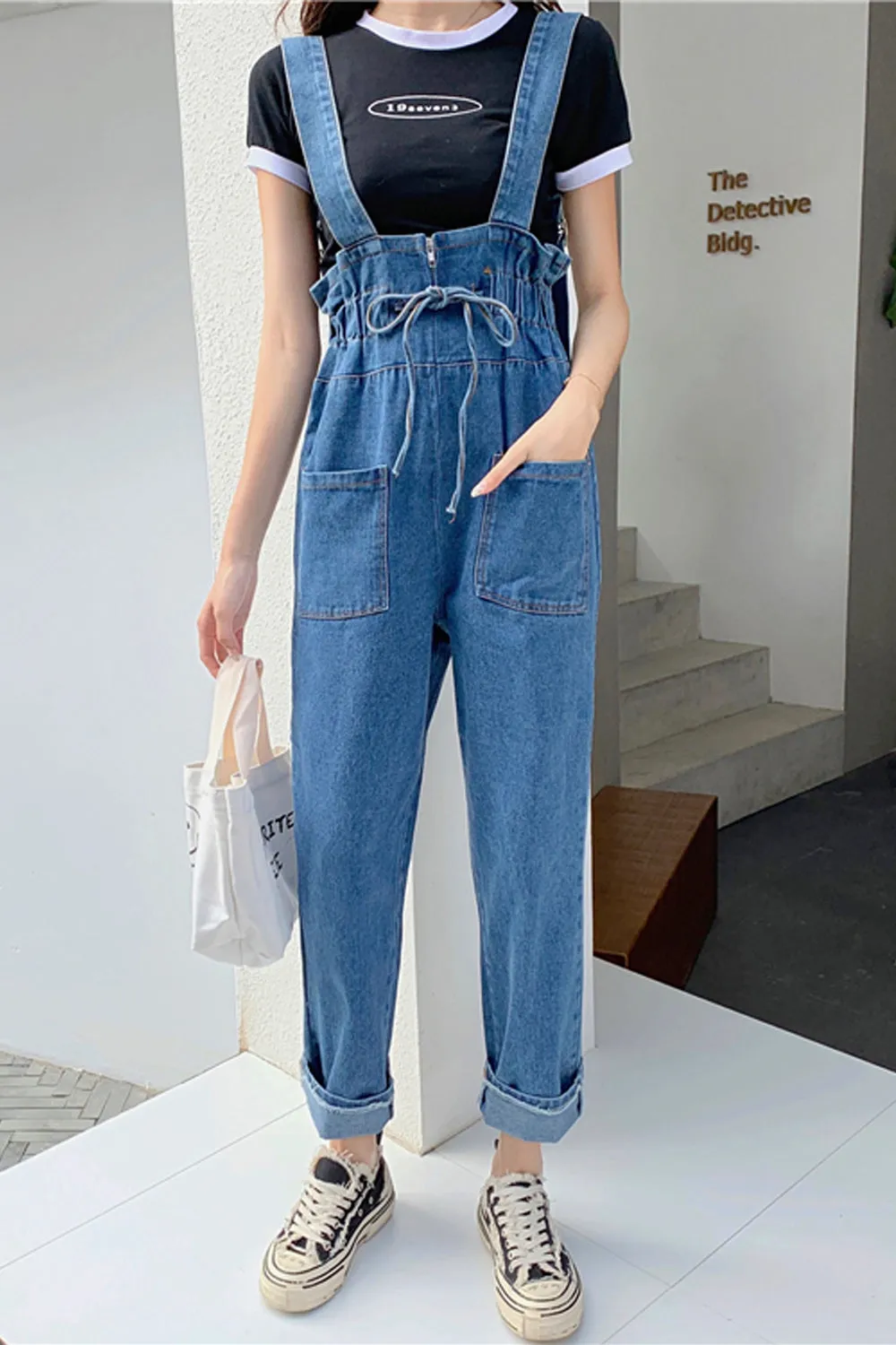 Loose Front Lace Tie Long Jumpsuits