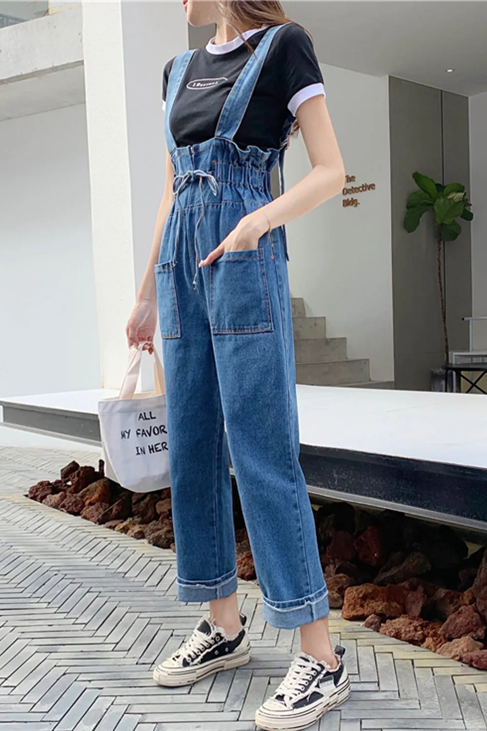 Loose Front Lace Tie Long Jumpsuits