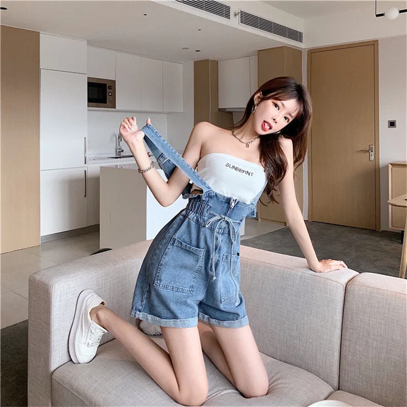 Loose Front Lace Tie Short Jumpsuits