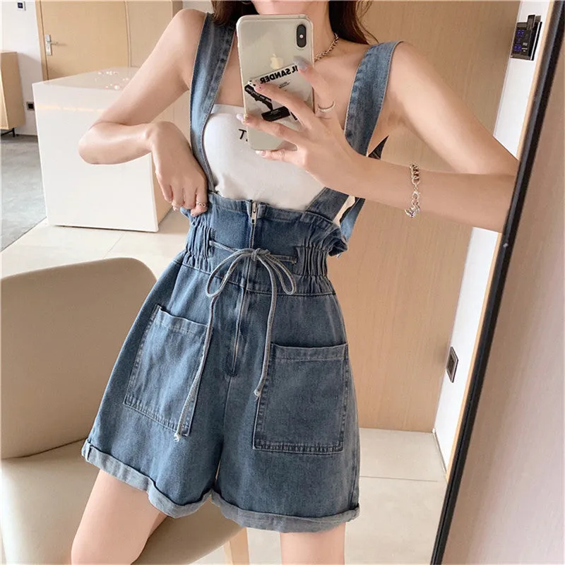 Loose Front Lace Tie Short Jumpsuits