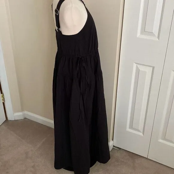 Madewell Poplin Halter Tiered Midi Dress Black Size 2 NWT