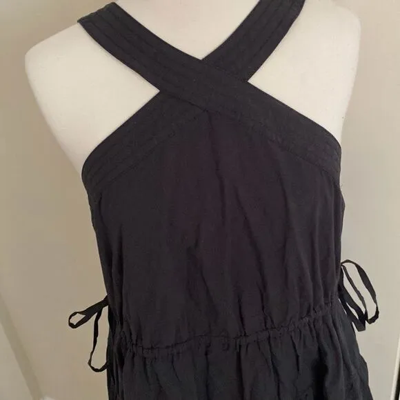Madewell Poplin Halter Tiered Midi Dress Black Size 2 NWT