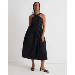 Madewell Poplin Halter Tiered Midi Dress Black Size 2 NWT
