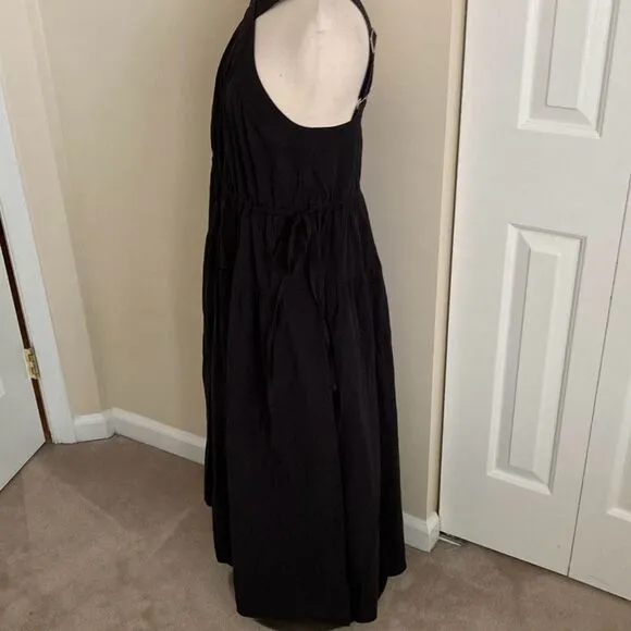 Madewell Poplin Halter Tiered Midi Dress Black Size 2 NWT