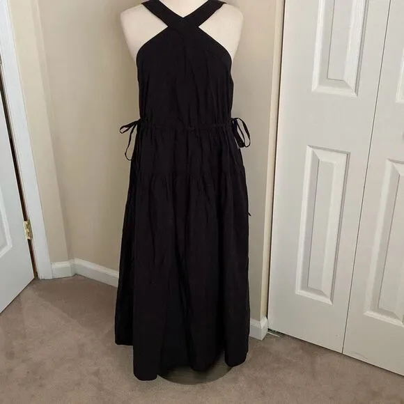 Madewell Poplin Halter Tiered Midi Dress Black Size 2 NWT