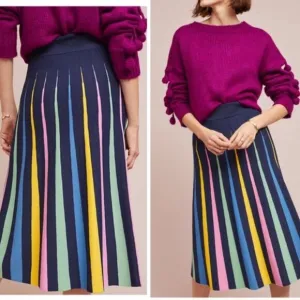 Maeve by Anthropologie Pleated Pastel Rainbow Midi Twirl Skirt Sz S