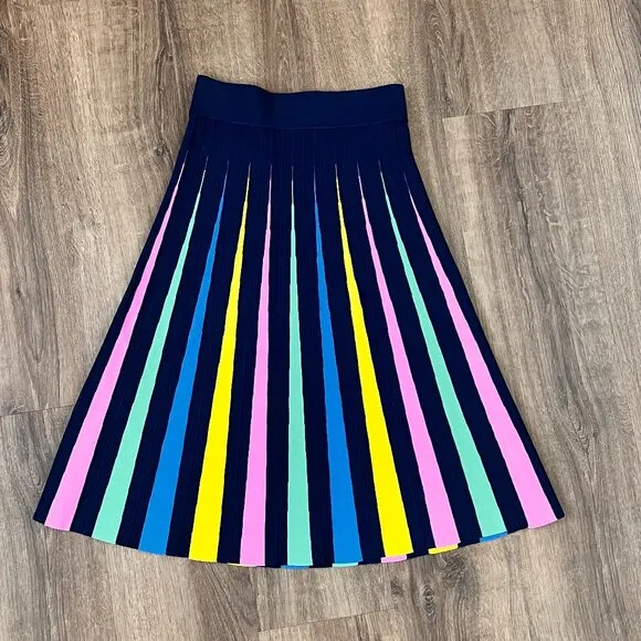 Maeve by Anthropologie Pleated Pastel Rainbow Midi Twirl Skirt Sz S