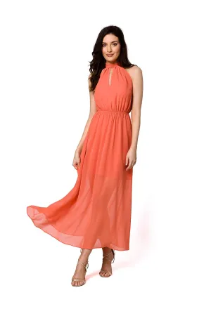 Makover Peach Flowy Midi Cocktail Dress