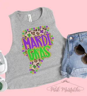Mardi Gras CROP Lightning Tank/  Adult Sizes / Mardi Gras / Gift For Her/ Workout Tank