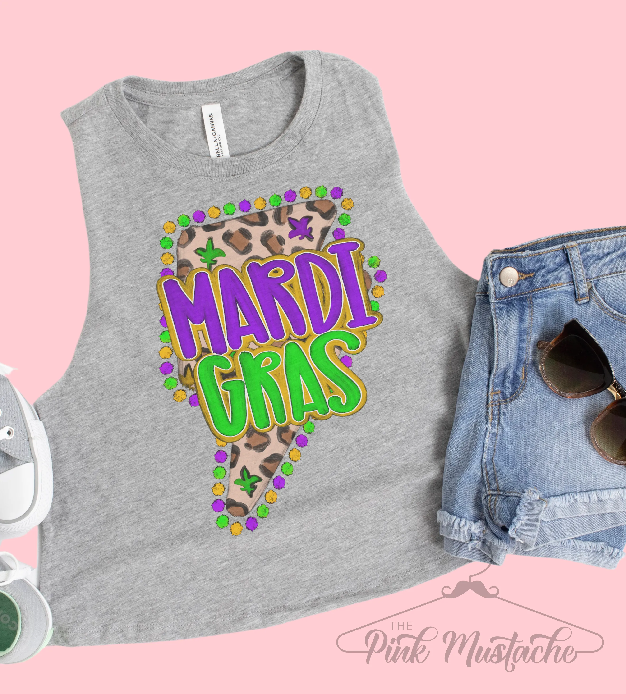 Mardi Gras CROP Lightning Tank/  Adult Sizes / Mardi Gras / Gift For Her/ Workout Tank
