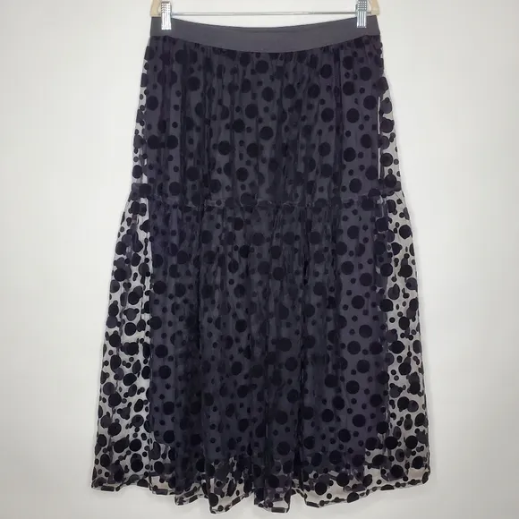 Masai Tulle Midi Skirt Sienna Size L Embroidered Dots Tiered Black Lined Fairy