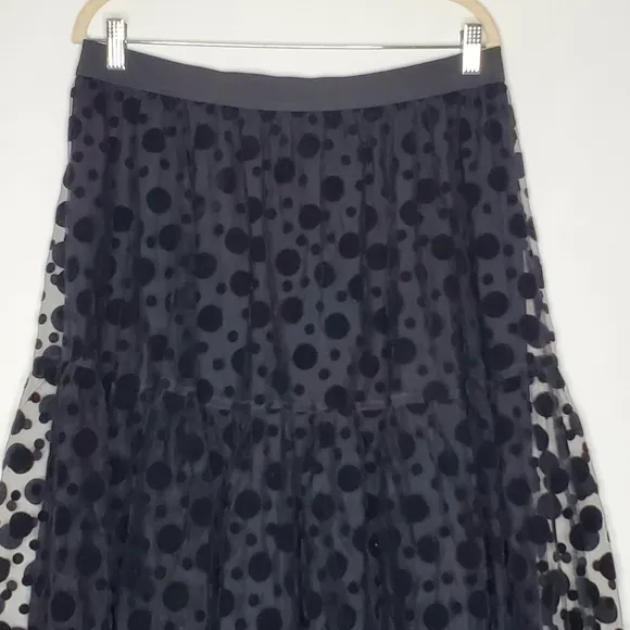 Masai Tulle Midi Skirt Sienna Size L Embroidered Dots Tiered Black Lined Fairy