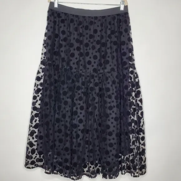Masai Tulle Midi Skirt Sienna Size L Embroidered Dots Tiered Black Lined Fairy