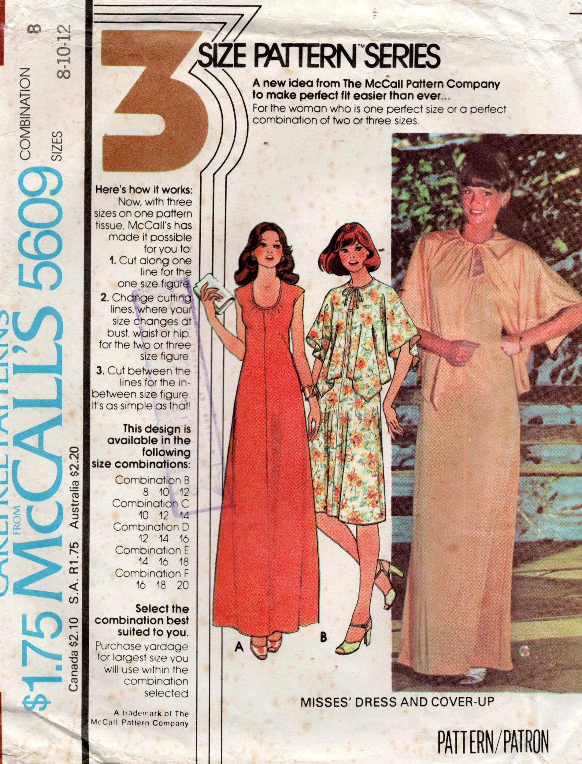 McCall's 5609 Womens Pullover Dresses & Cover Up 1970s Vintage Sewing Pattern Size 8