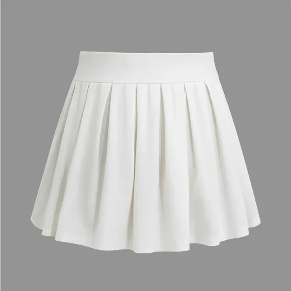 Micas Notched Lapel Vest And Pleated Mini Skirt Set, White, Large (D19)​​