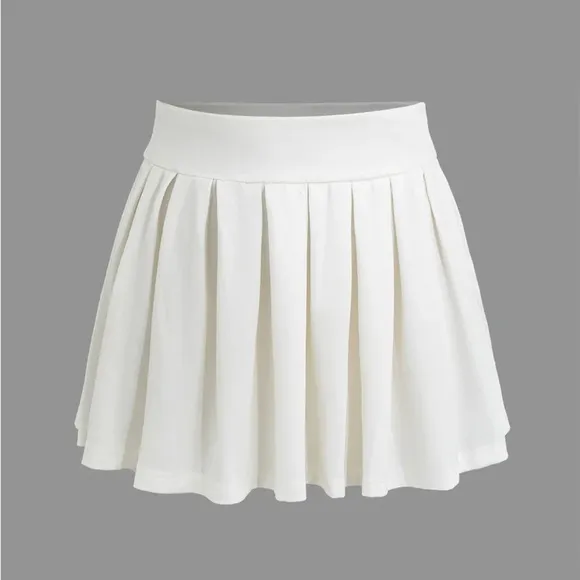 Micas Notched Lapel Vest And Pleated Mini Skirt Set, White, Large (D19)​​