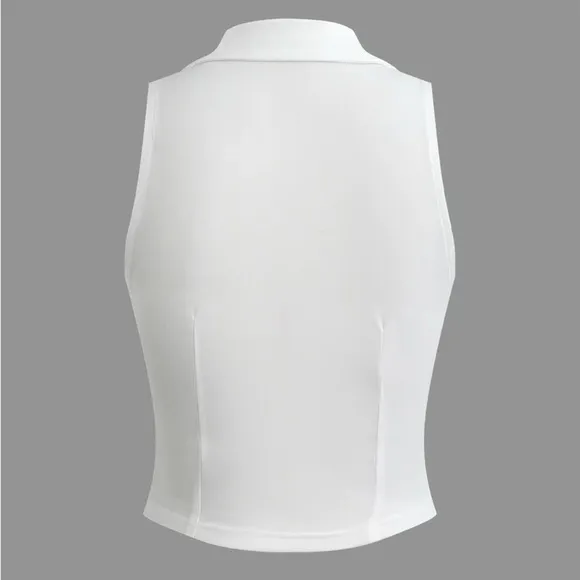 Micas Notched Lapel Vest And Pleated Mini Skirt Set, White, Large (D19)​​