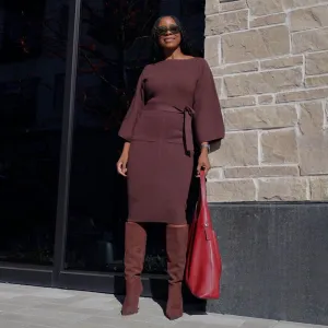 Midi Knitted Cocoon Dress - Hot Chocolate