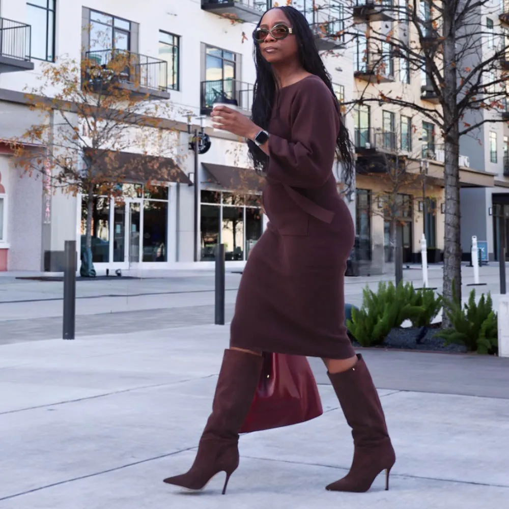 Midi Knitted Cocoon Dress - Hot Chocolate
