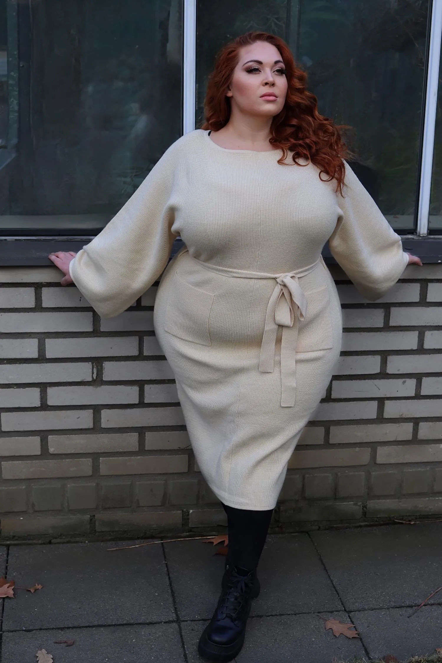 Midi Knitted Cocoon Dress - Oatmeal