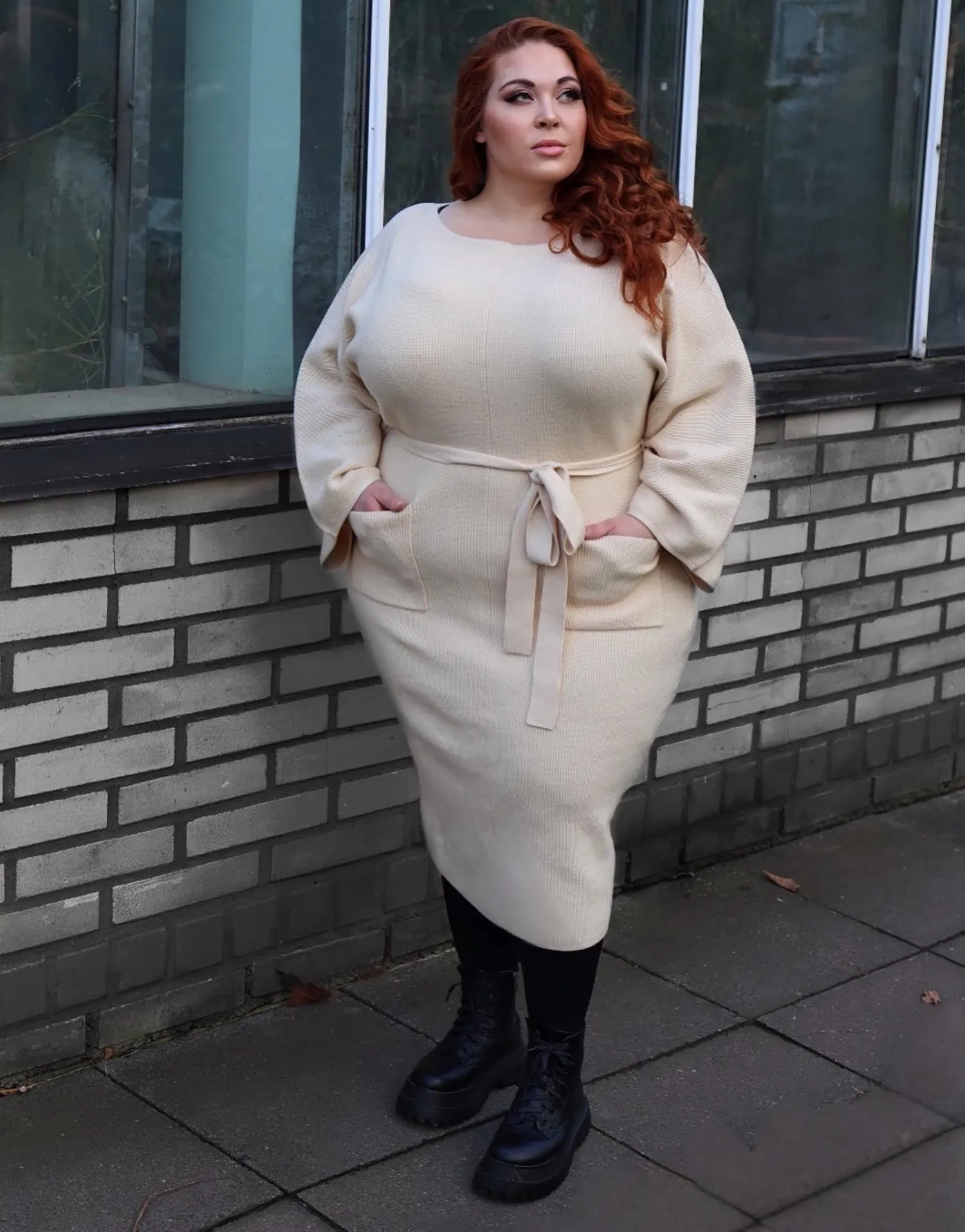 Midi Knitted Cocoon Dress - Oatmeal