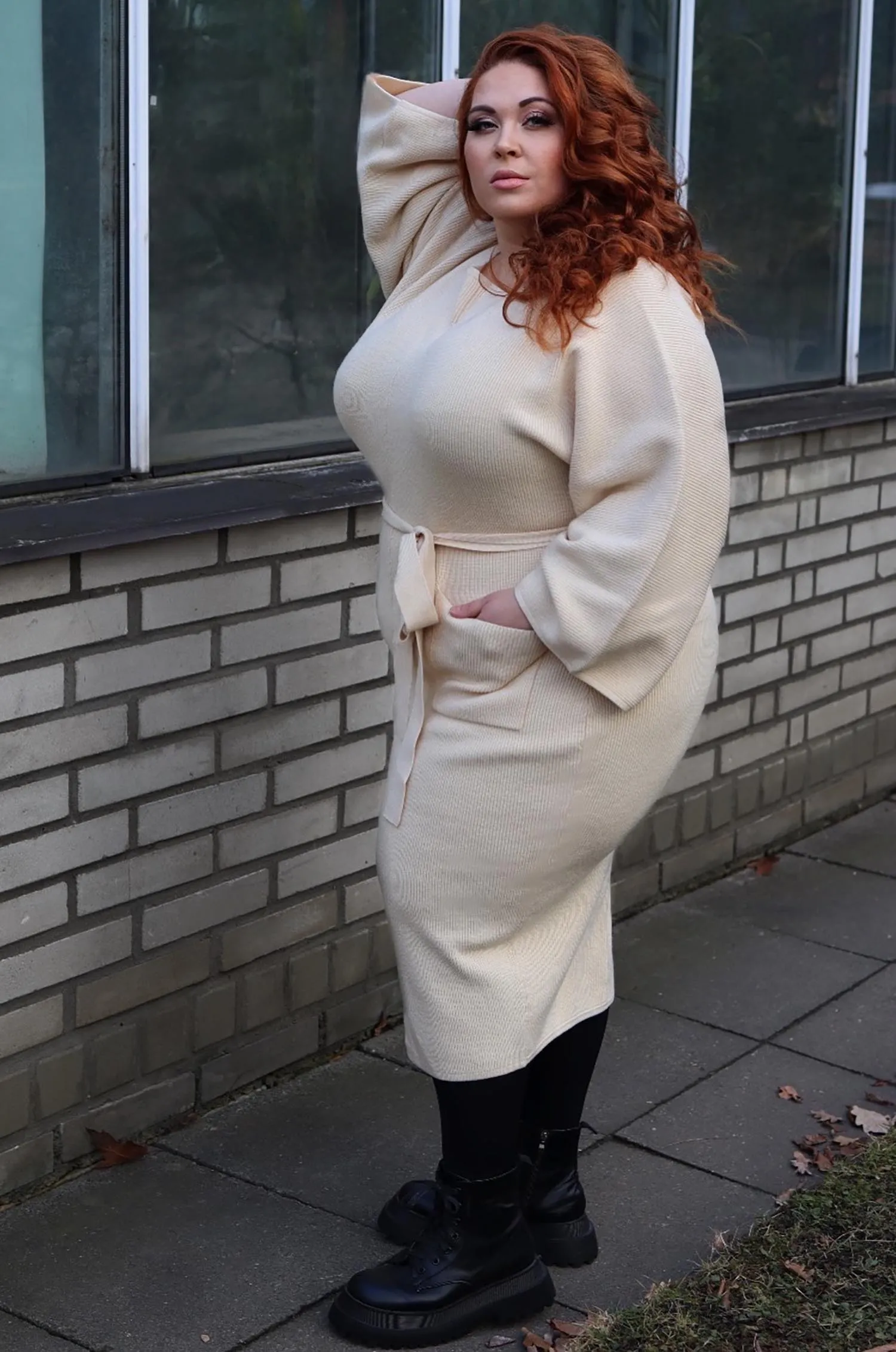 Midi Knitted Cocoon Dress - Oatmeal
