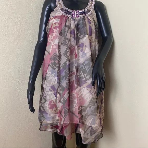 Midnight Velvet Multi Colors Beaded  (Top) Midi Dress. Sz L