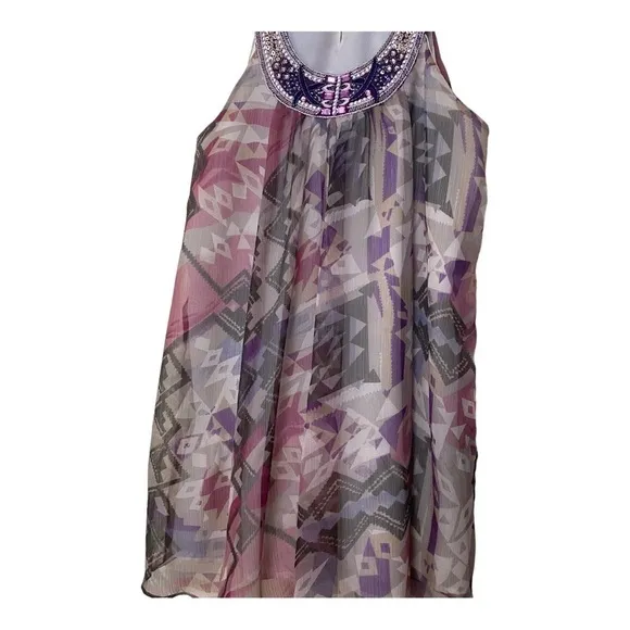 Midnight Velvet Multi Colors Beaded  (Top) Midi Dress. Sz L