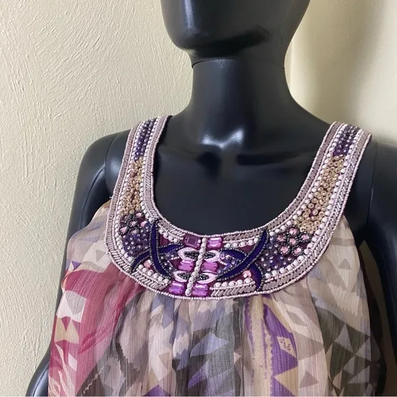 Midnight Velvet Multi Colors Beaded  (Top) Midi Dress. Sz L