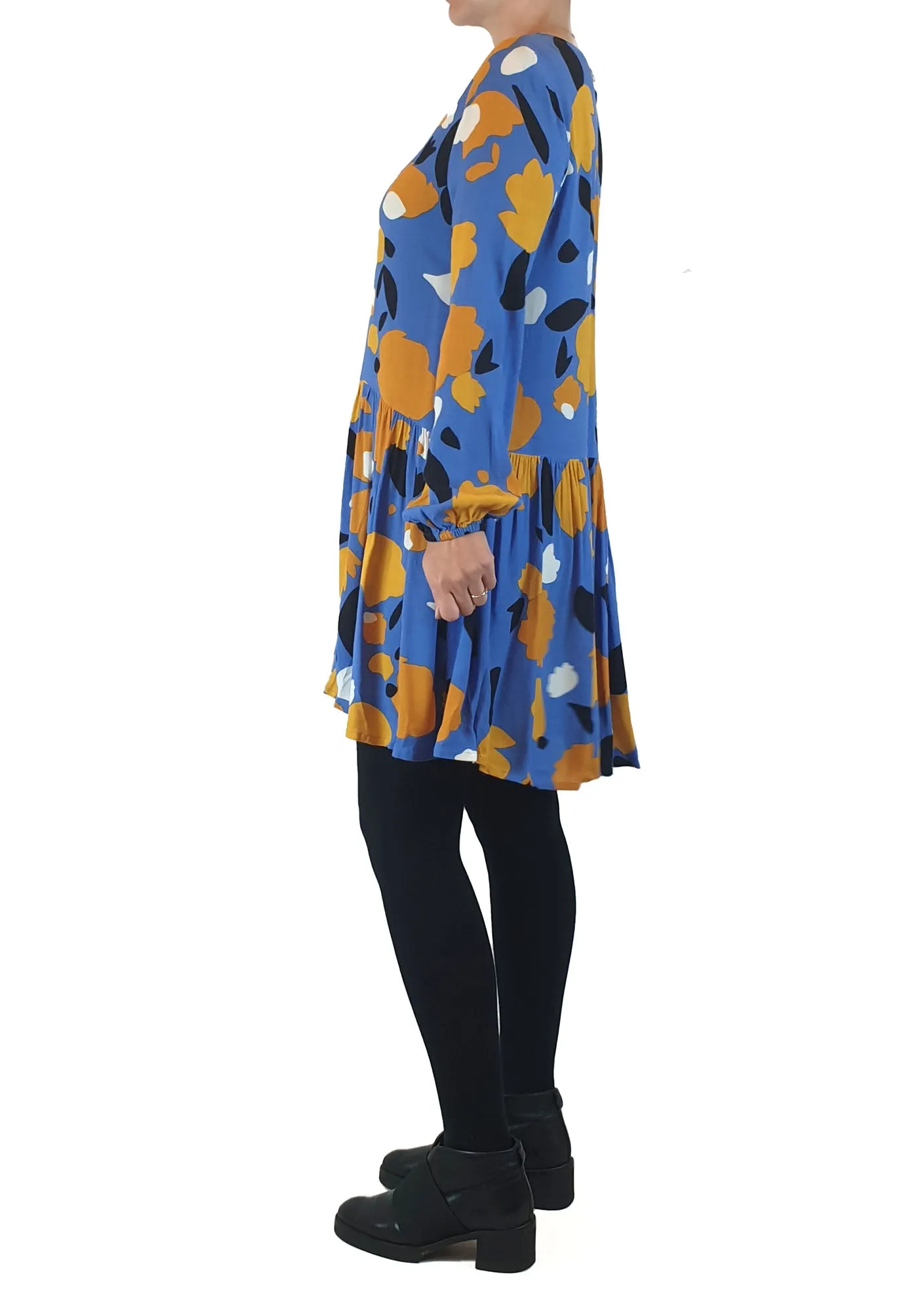 Mister Zimi blue and yellow print long sleeve dress size 8