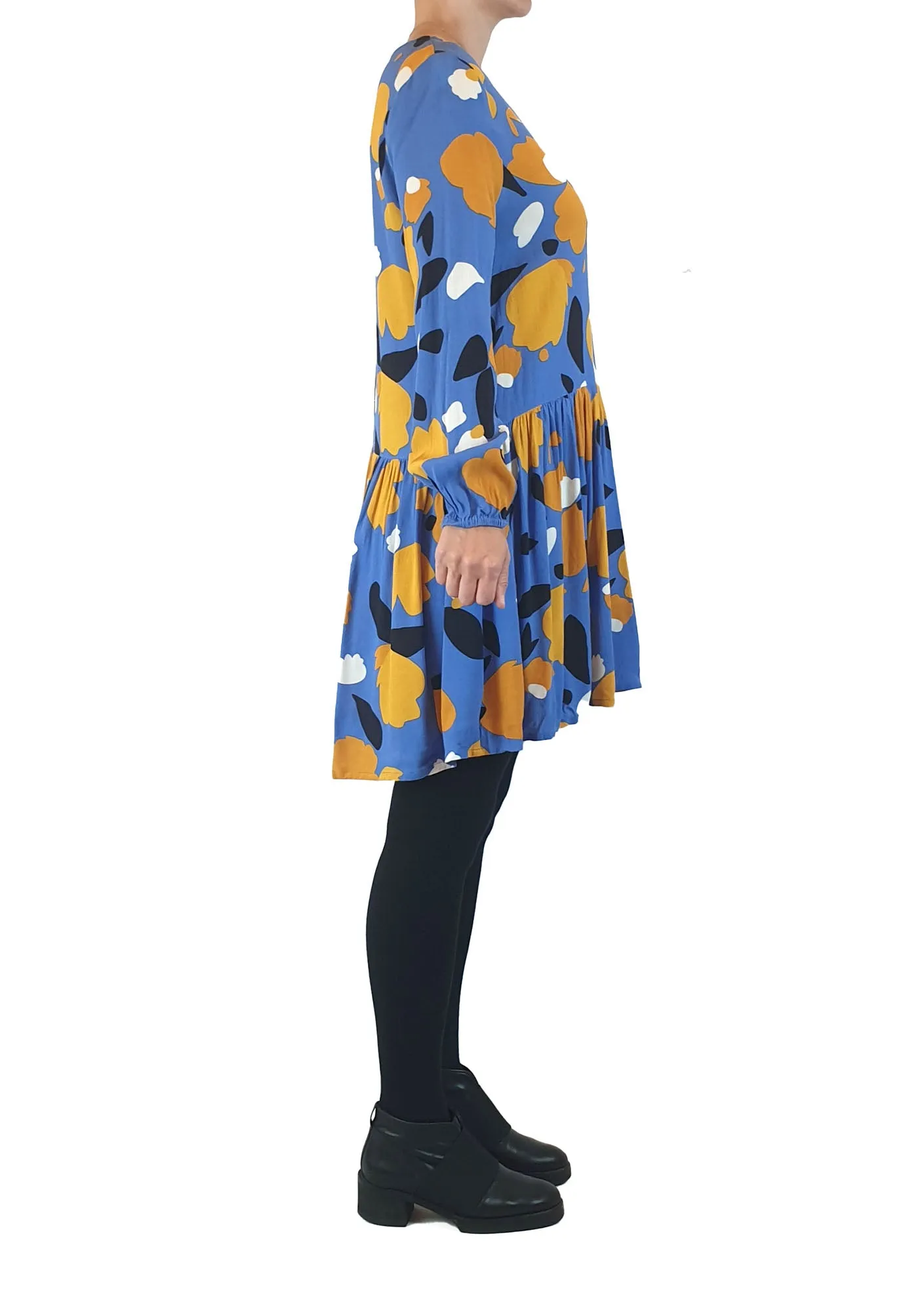 Mister Zimi blue and yellow print long sleeve dress size 8