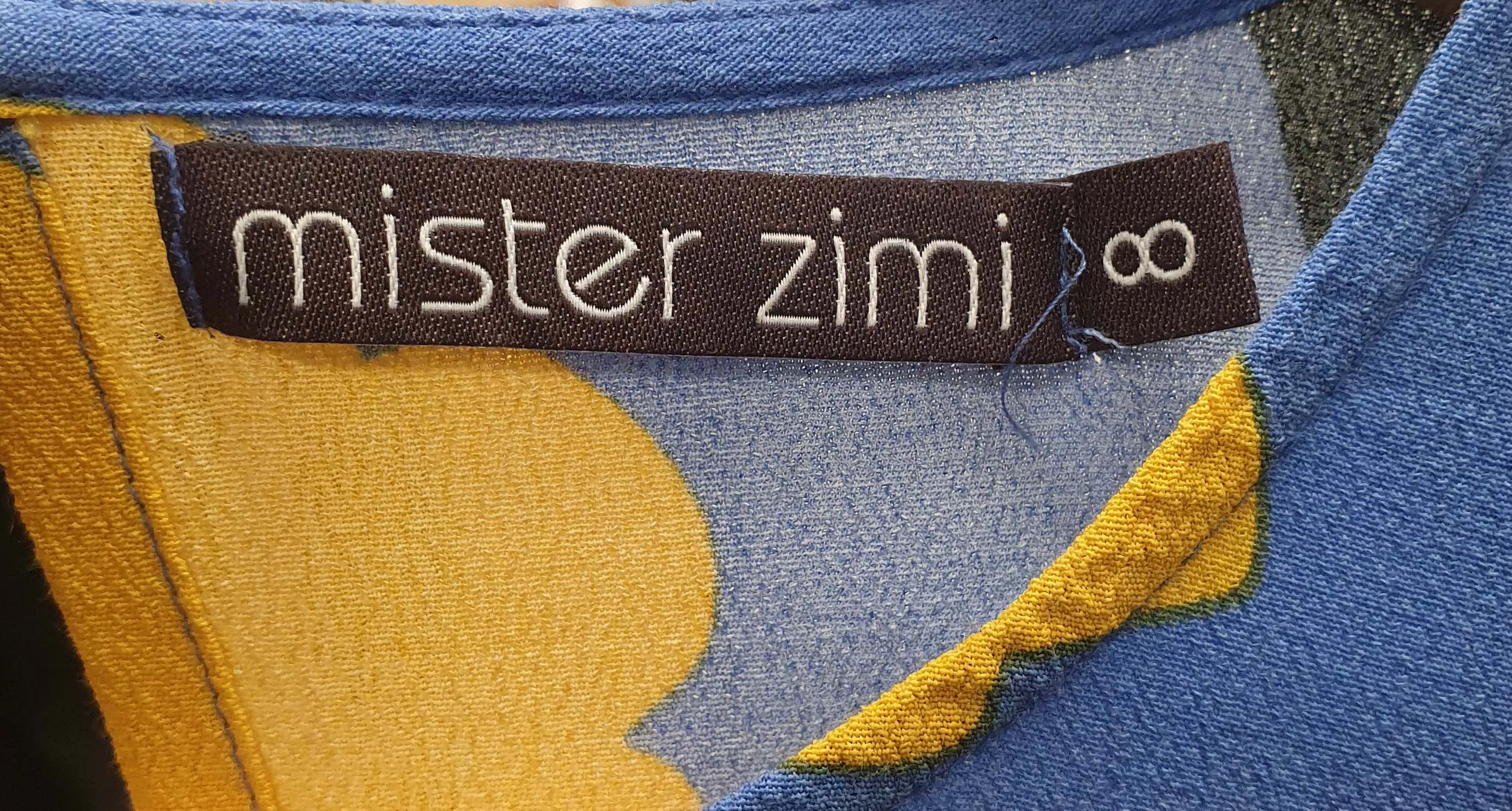 Mister Zimi blue and yellow print long sleeve dress size 8