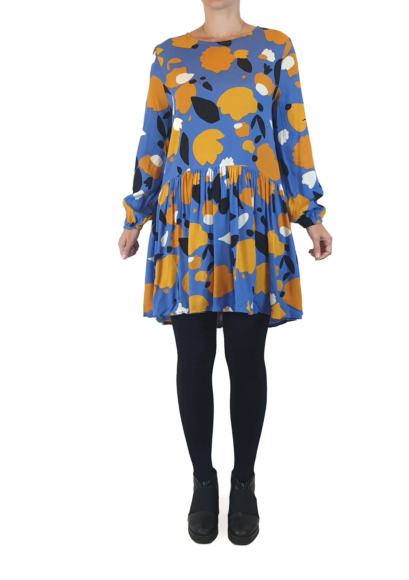 Mister Zimi blue and yellow print long sleeve dress size 8