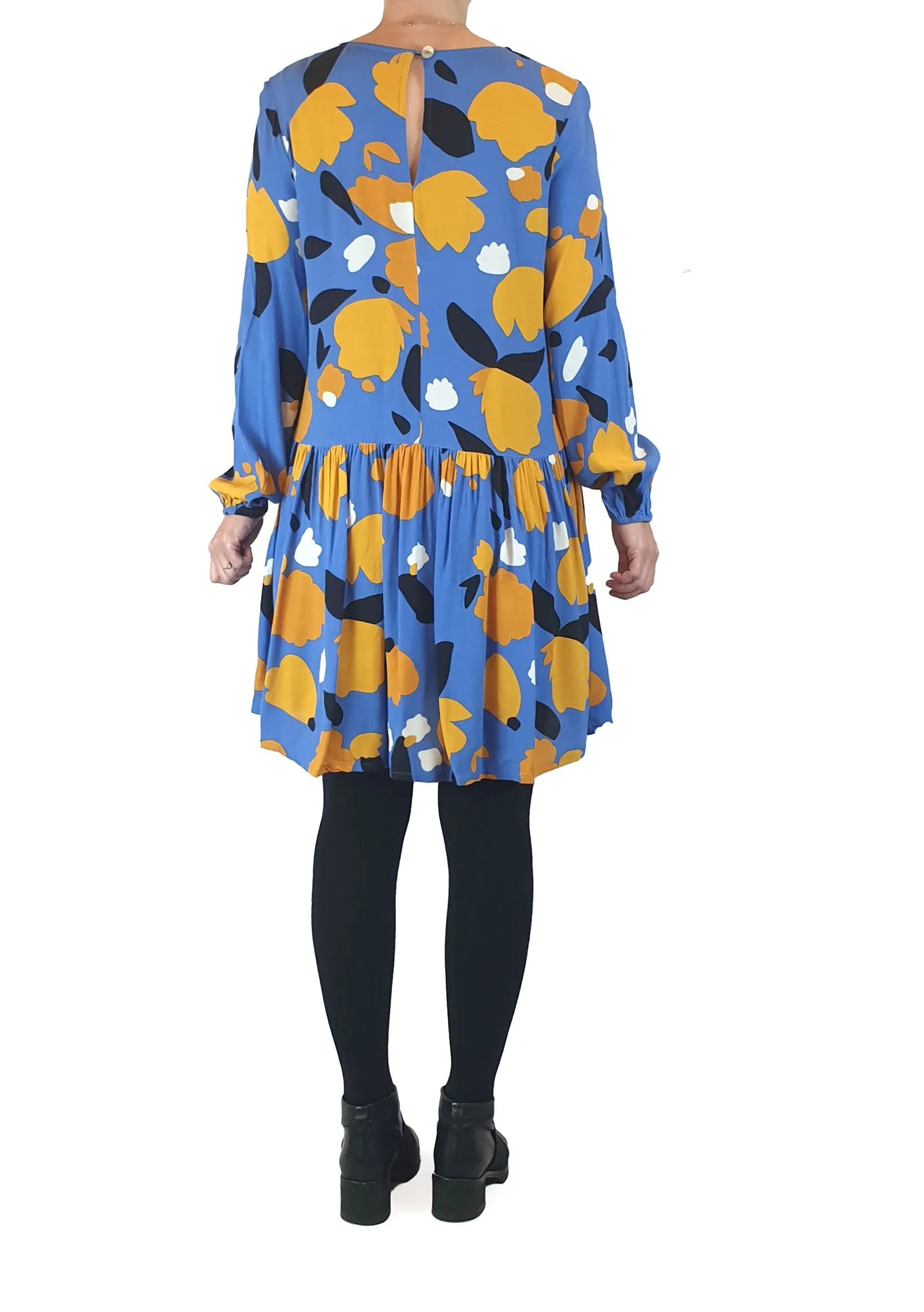 Mister Zimi blue and yellow print long sleeve dress size 8