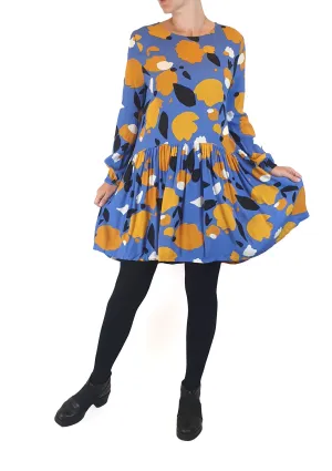 Mister Zimi blue and yellow print long sleeve dress size 8