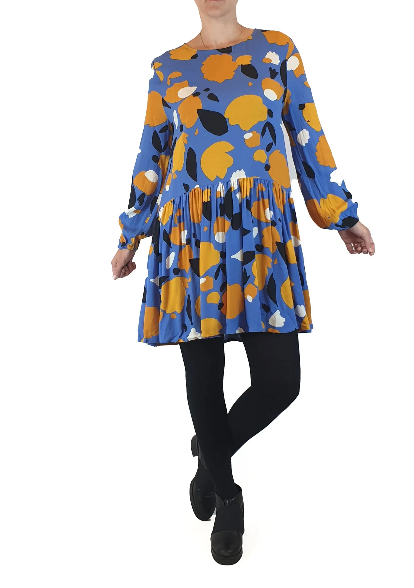 Mister Zimi blue and yellow print long sleeve dress size 8