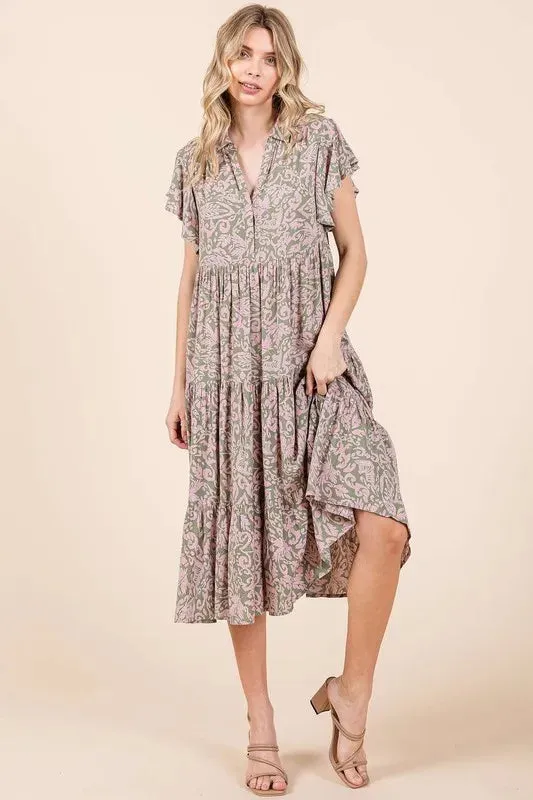 Mittoshop Abstract Print Ruffle Tier Midi Dress