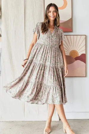 Mittoshop Abstract Print Ruffle Tier Midi Dress
