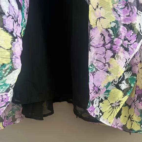 MNG Mango Textured Dress Tie Up Neckline Puff Sleeve Midi Floral Multicolor 20