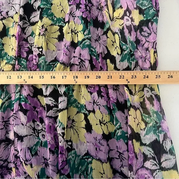 MNG Mango Textured Dress Tie Up Neckline Puff Sleeve Midi Floral Multicolor 20