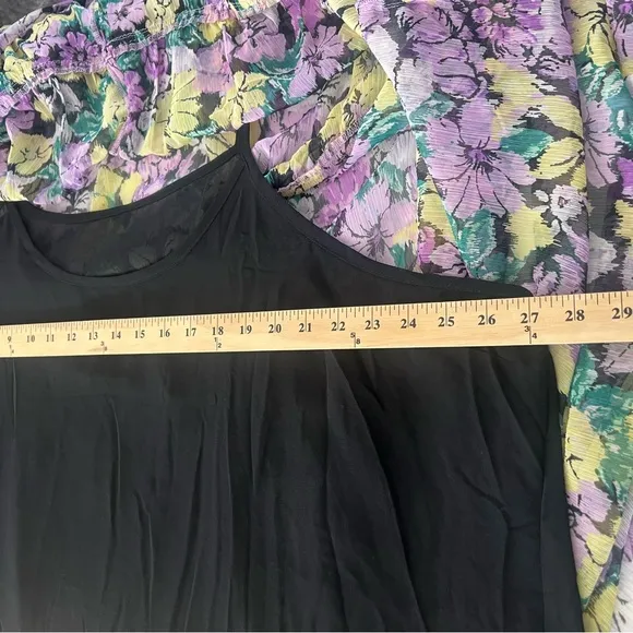 MNG Mango Textured Dress Tie Up Neckline Puff Sleeve Midi Floral Multicolor 20